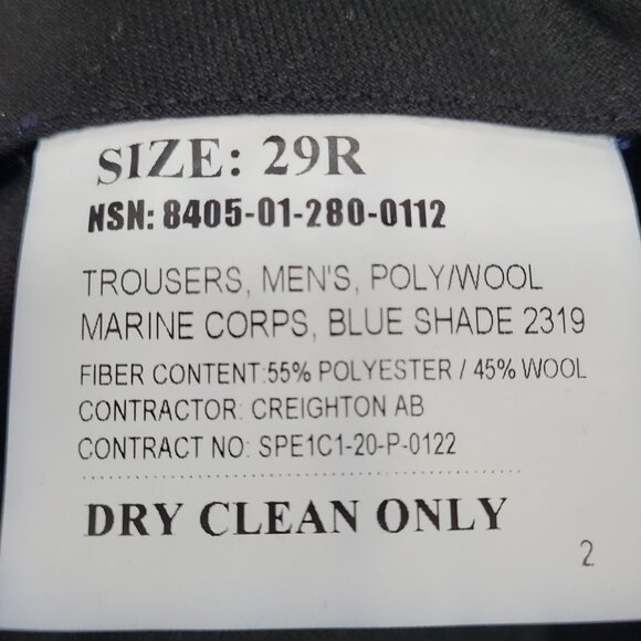 Defense Logistics Agency Marine Corps Blue Wool Blend Trousers Pants 29R (29x31) - Picture 4 of 14